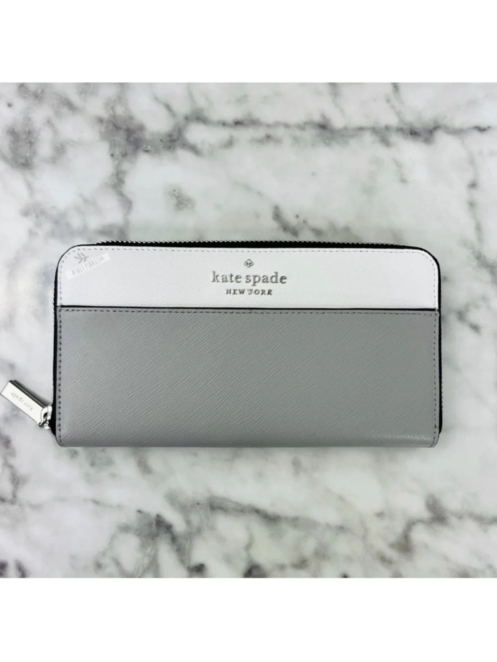Kate Spade Two-Tone Gray and White Zip-Around Wallet